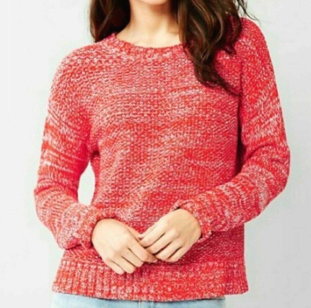 GAP Womens Marled Crewneck Long Sleeve Pullover Sweater Poster Red Pink XS Small